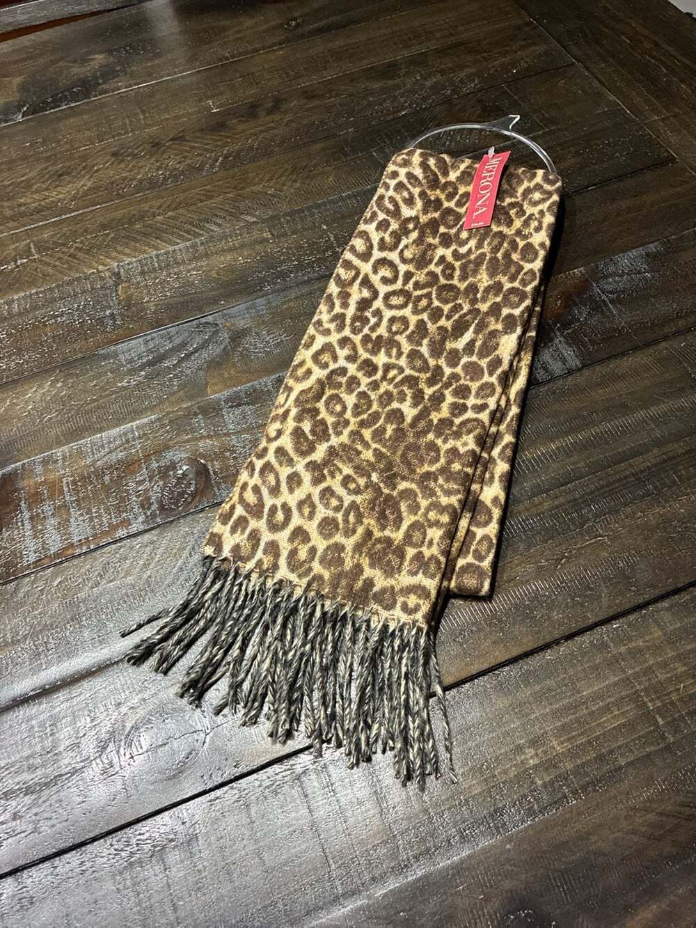 Merona Leopard Animal Print Fringed Brown Scarf